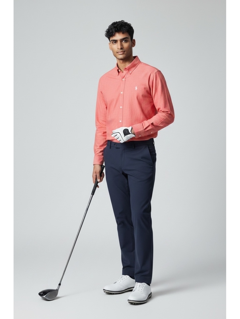 William Murray Men's Coral Red Long Sleeve Golf Shirt Size XL Polyester Spandex